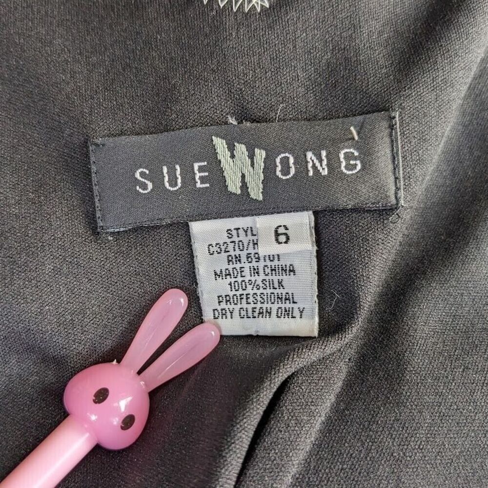 Vintage 90s y2k Sue Wong Silk Midi Dress Silver Beaded Dark Fairycore Size 6 - Picture 9 of 12